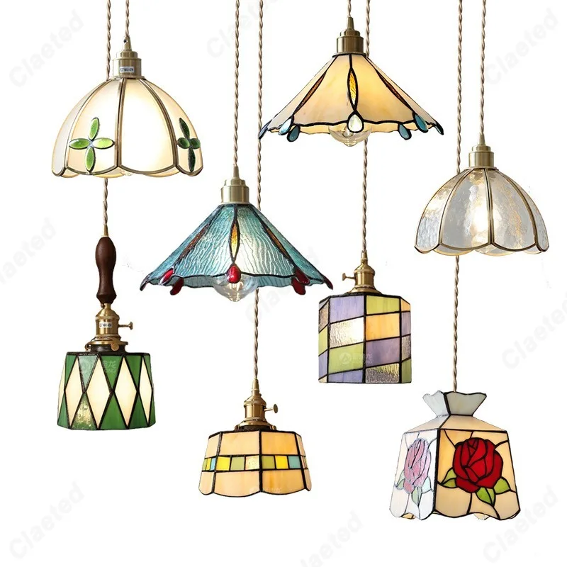Vintage Creative LED Colored Glass E27Pendant Light for Bedroom Bedlight Dining Room Bar Atmosphere Decoration Lighting Fixtures