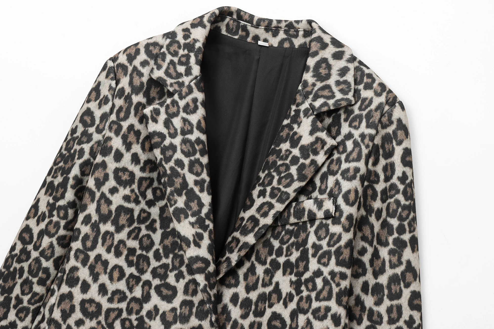 TRAF Leopard Print Long Blazer Woman Vintage Straight Women\'s Blazers Long Sleeve Office Blazer Women Autumn New in Outerwears