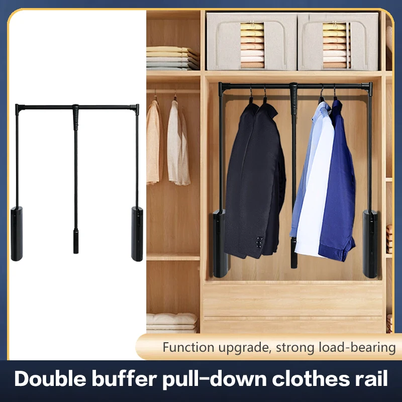 New Pull-down Clothes Rail Cloakroom Lift  Double Buffer Clothes Rail Wardrobe Telescopic Clothes Rail Hardware Accessories