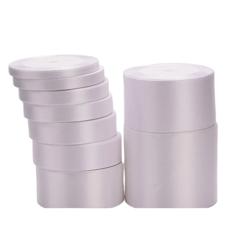 6mm ~ 75mm 25 야드/롤 솔리드 화이트 새틴 리본 웨딩 장식 선물 상자 활 포장 벨트 DIY 공예 장식 의류 액세서리