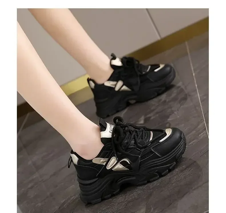 Modische Damen-Dad-Schuhe mit Leder-Obermaterial, Dicker Sohle, Lässige Sportschuhe, Frühling-Herbst Neuer Stil, Atmungsaktiv und Leicht – Detail 10