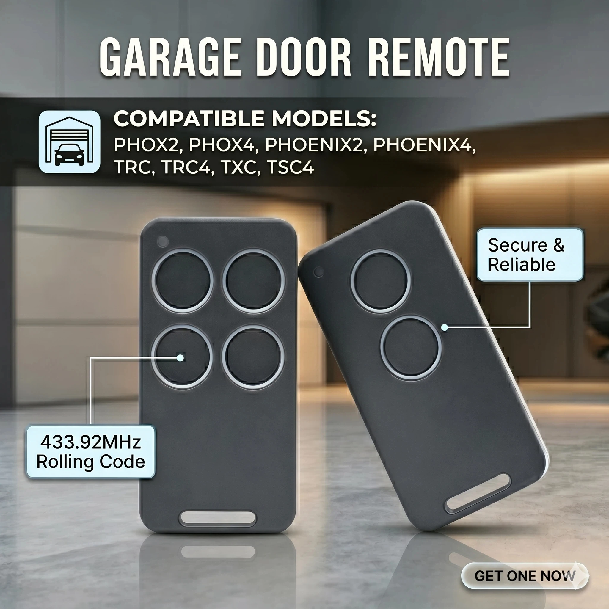 For PHOX PHOENIX 2 4 PHOX2 PHOX4 PHOENIX2 PHOENIX4 TRC TRC4 TXC TSC4 Garage Door Remote Control 433.92MHz Rolling Code