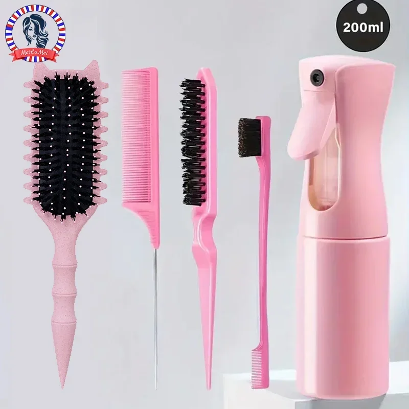 

Набор из 5 предметов для распутывания и укладки: расческа Curly Candy Bursh с изогнутым крысиным хвостом, щетка для контроля кромок - новинка 2023 года, милая расческа для укладки кошачьих ушей