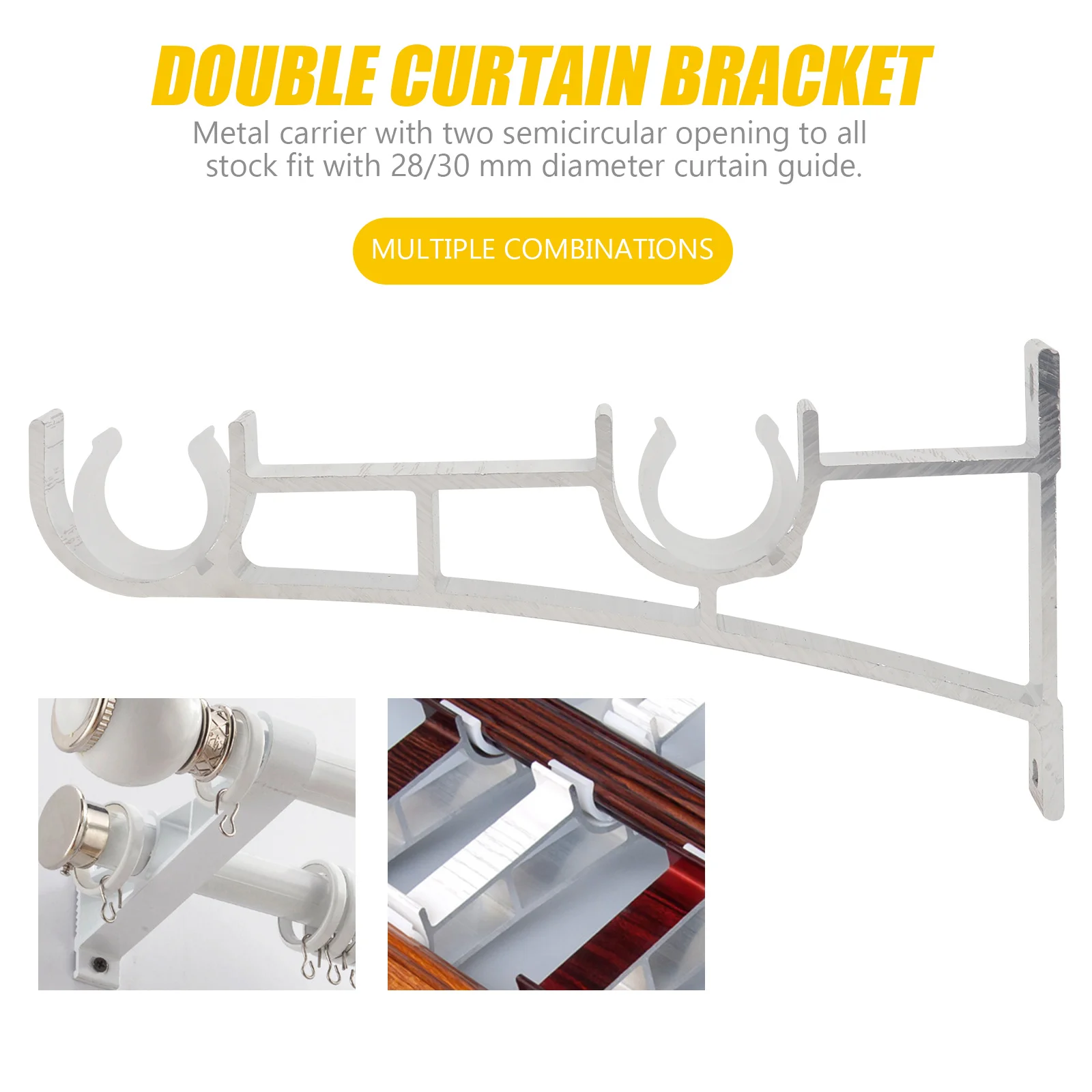 

2Pcs Aluminum Alloy Curtain Rod Bracket Double Semicircular Mounting Easy Install Robust Stable Carrier Heavy Curtains