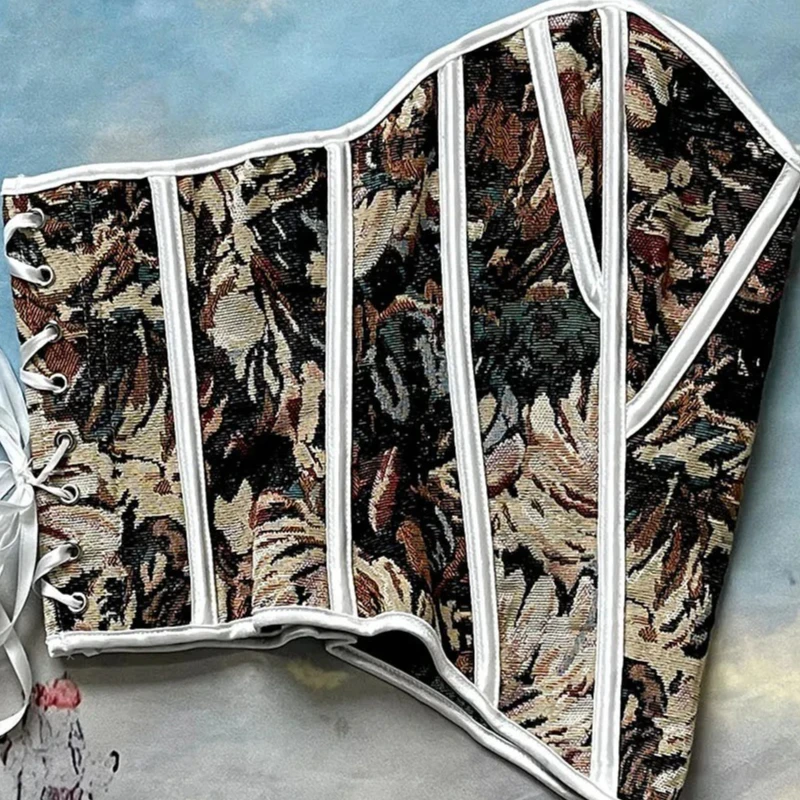 タイトな女性コルセットオーバーバスト整形ヴィンテージボディススリムウエスト花柄ストラップレスチューブ作物トップスおなかコントロールビスチェ