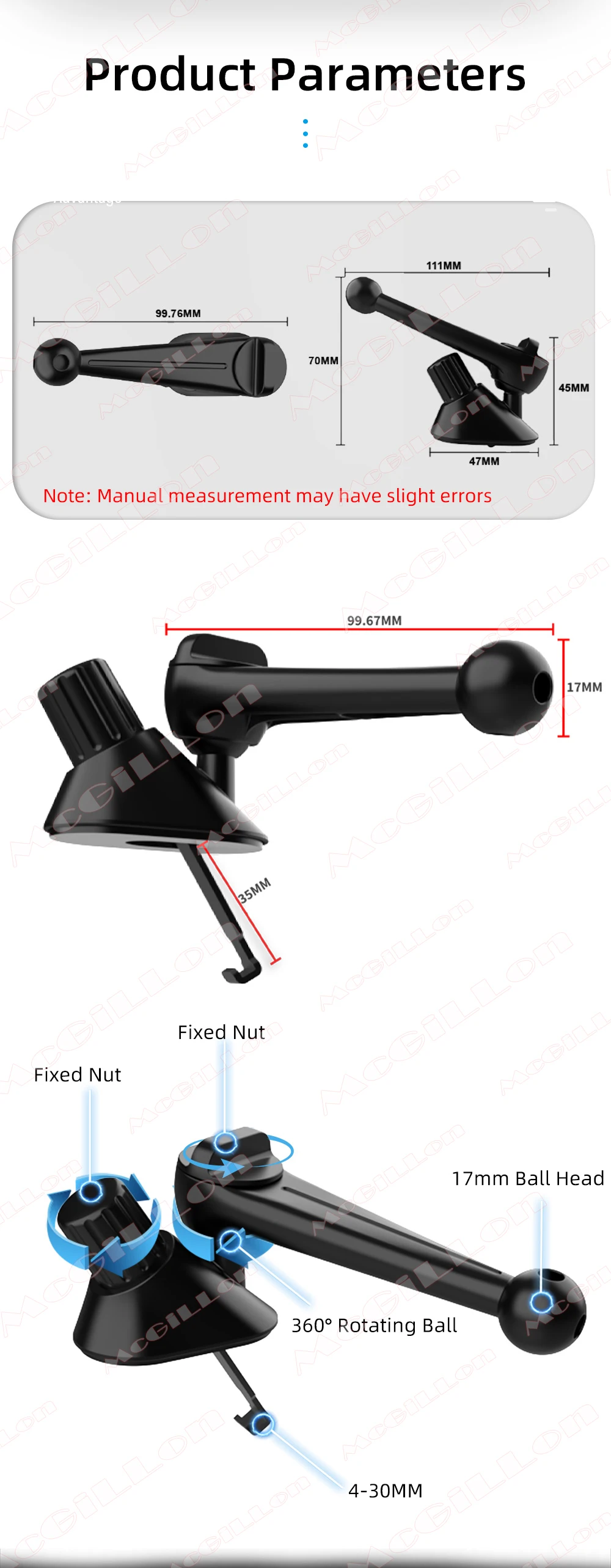 Universal 17mm Kugelkopf für Auto Air Vent Clip Telefon Halterung 360 Grad Drehbare Auto Air Outlet Telefon Halter basis Zubehör – Detail 8