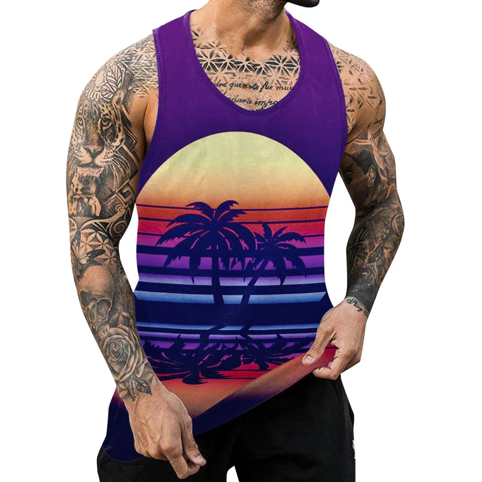 Summer New Men\'s Hawaiian Style 3D Printed Tank Tops Casual Holiday Landscape Sports T-shirts Fashion Streetwear Sleeveless Vest