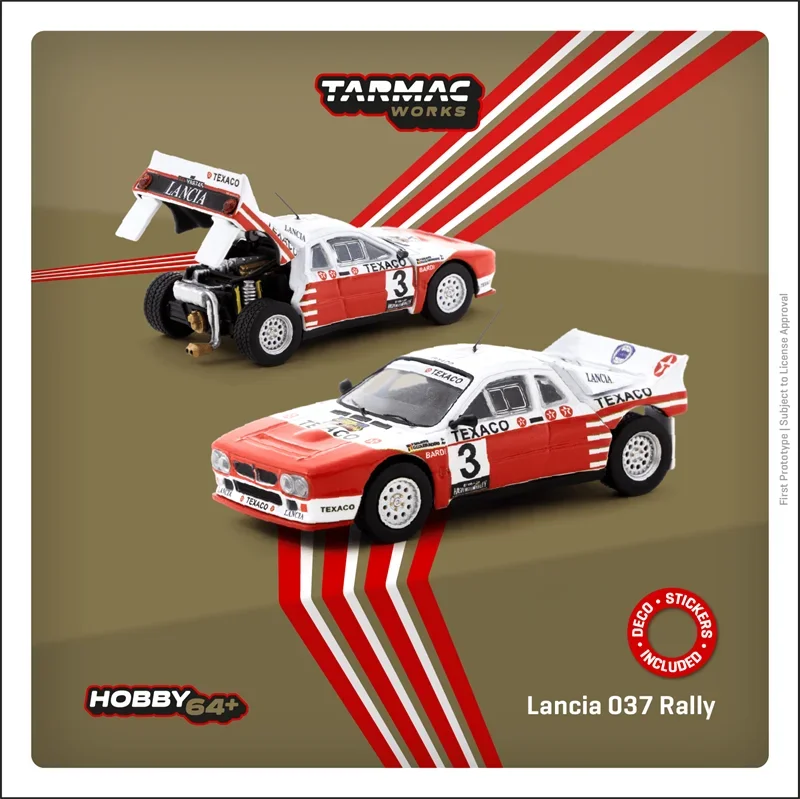 Tarmac Works 1:64 Lancia 037 Rally Van Haspengouw 1985 Red white Diecast Model Car