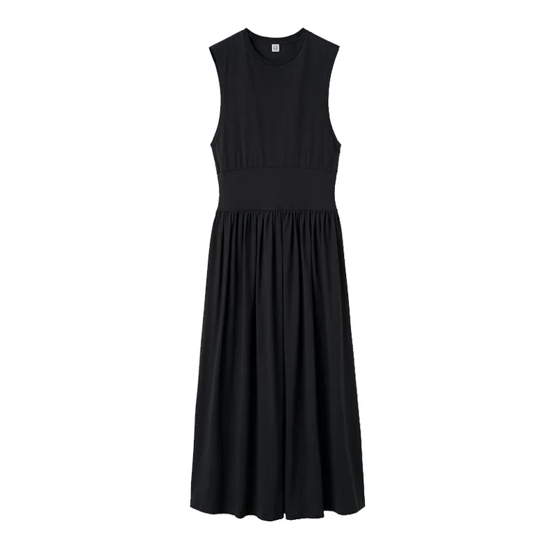 TT-Sleeveless Round Neck Dress, Pleated Waist, Tight A-Line Skirt, High Quality, Free Delivery, Summer, New, Brand, TT, 2023