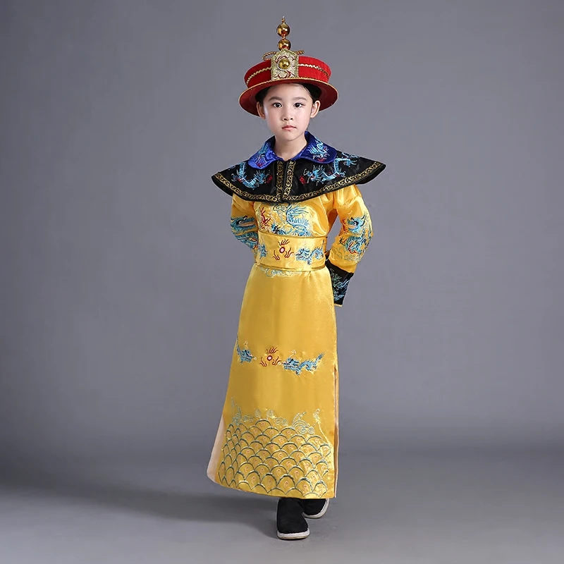 Emperor and Empress of Qing Dynasty Costume Adult Dragon Robe Phoenix Gown Boys Girls Performance