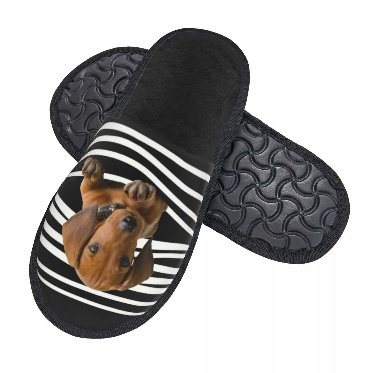 Custom Dachshund Stripes Soft Memory Foam House Slippers Women Weiner Dog Comfy Warm Anti-skid Sole Slipper