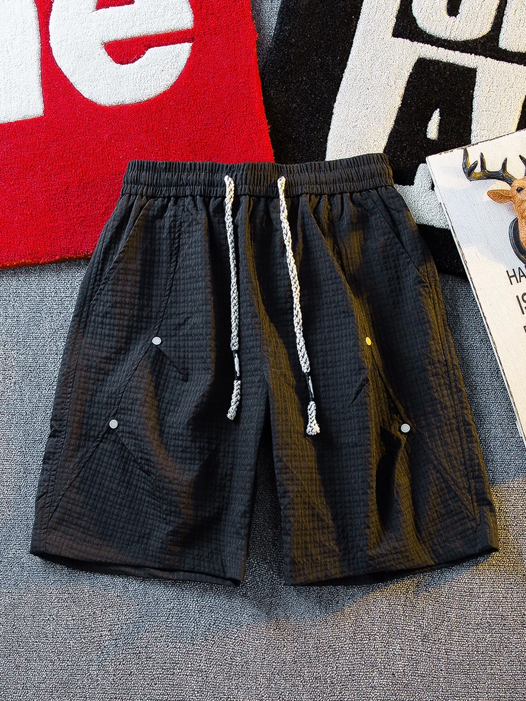 

Men's Casual Workwear orts Qui Dry Texture Pattern Loose Fit Summer Trendy Brand Dstring Mid-Calf Five-Quarter Pants