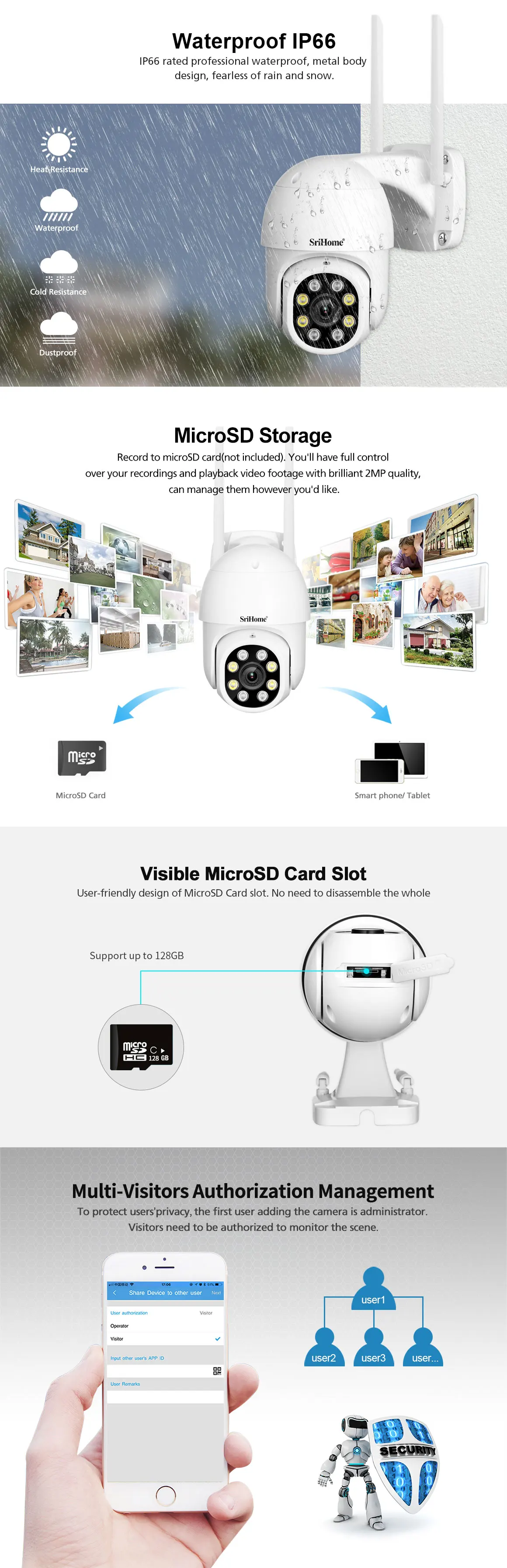 Srihome SP028 8MP Wifi IP Wireless CCTV Security Surveillance PTZ Camera Tracking Two-way Audio HD Night Color Wireless Cameras