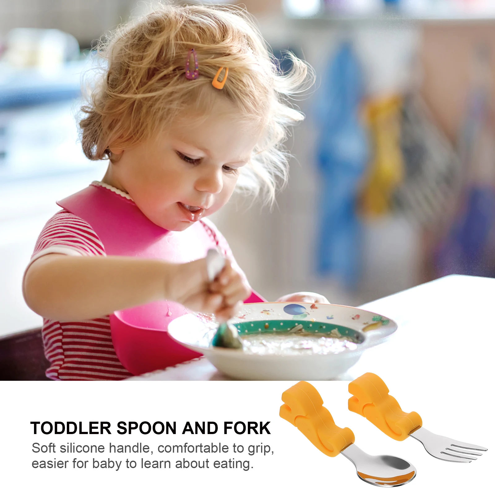 

Baby Spoon Fork Set 304 Stainless Steel Toddler Utensils Soft Handle Storage Box Portable Feeding Tool Baby Dinning