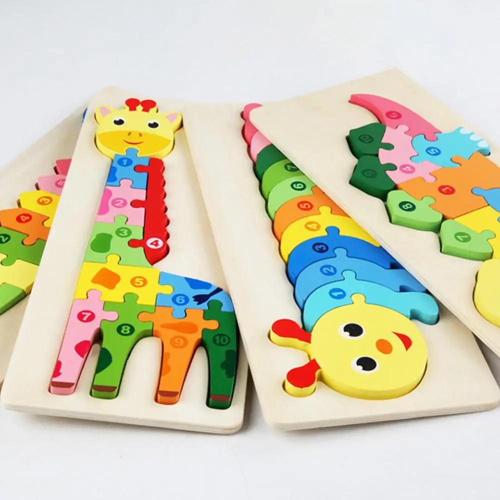 

Funny Kids Educational Toy Puzzle Wooden Lovely Dinosaur Giraffe Animal NumberJigsaw Children Child gift