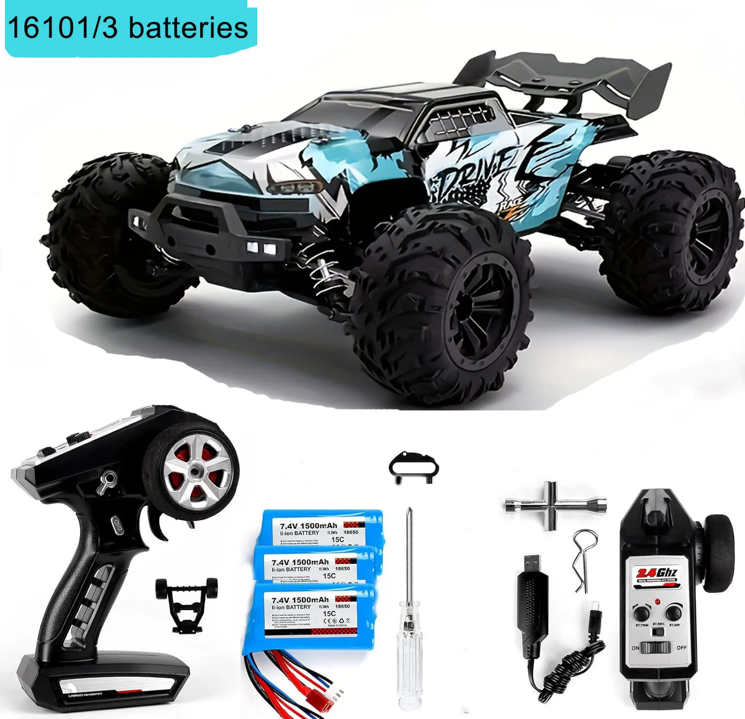 1:16 2.4G 4WD RC auto, 75 km/u brandende hoge snelheid, heldere LED-verlichting, terreinwagen, ultieme kerstverrassingsgeschenken