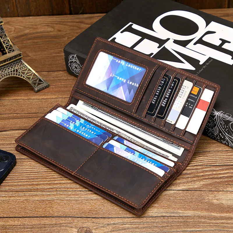 RFID cross-border large-capacity top-grade cowhide wallet made of genuine leather, men's long-style genuine leather handbag