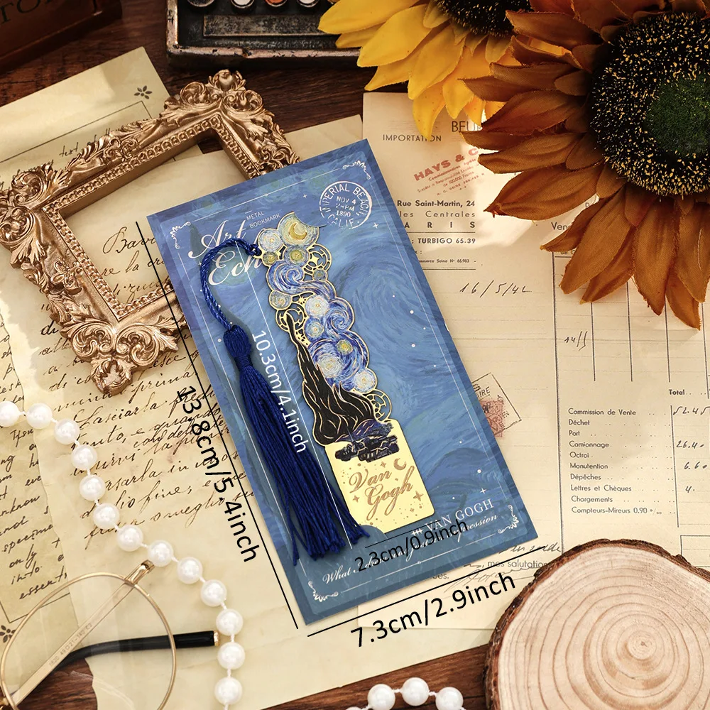 علامة مرجعية معدنية للرسم الزيتي على الطراز القديم، لوحة فان جوخ الشهيرة بشرابة مجوفة، مشبك كتب ديكور مجلة إبداعية