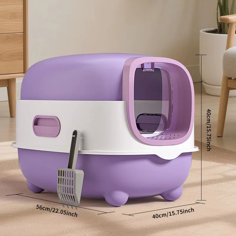 Large smart cat litter box, practical purple design, PC material