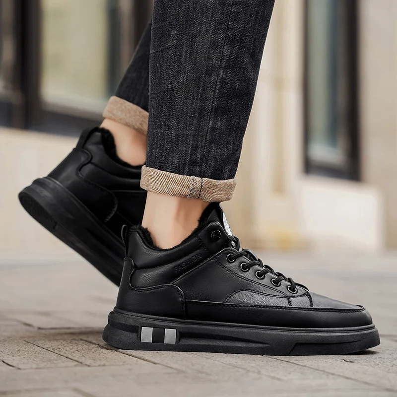 الشتاء أحذية رجالية مع الفراء عالية كانليتي الرجال الأحذية القطنية موضة الرجال حذاء كاجوال جلد رجل أحذية عمل زائد حذاء من الجلد الدافئة #2