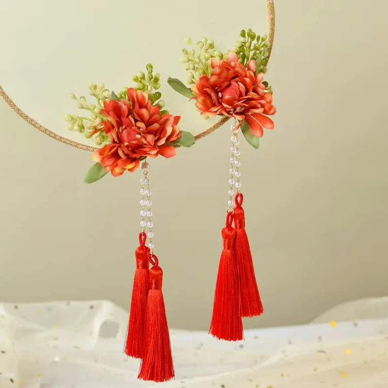 

Japanese Original Kimono Hair Accessories Kawaii Cute Girl Headwear Flower Tassel Hair Clip Lolita Pair Clip