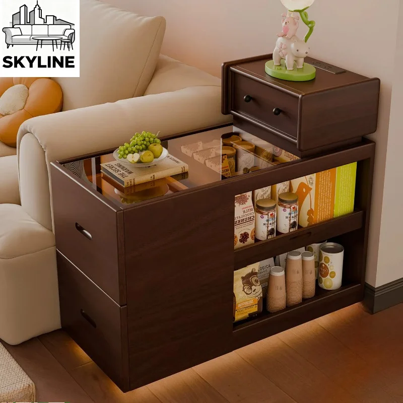 Robot sofa side cabinet living room movable side table coffee table cabinet creative storage cabinet solid wood