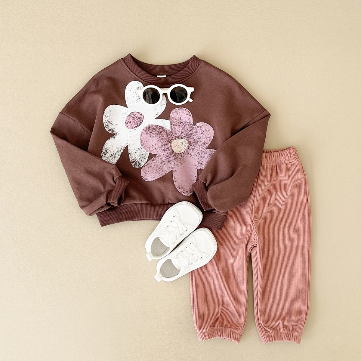 

2Pcs Corduroy Girl Infant Clothing Stylish Sweater Flower Print Top+Pants Baby Suit Toddler Floral Outfit Baby Clothes Sets