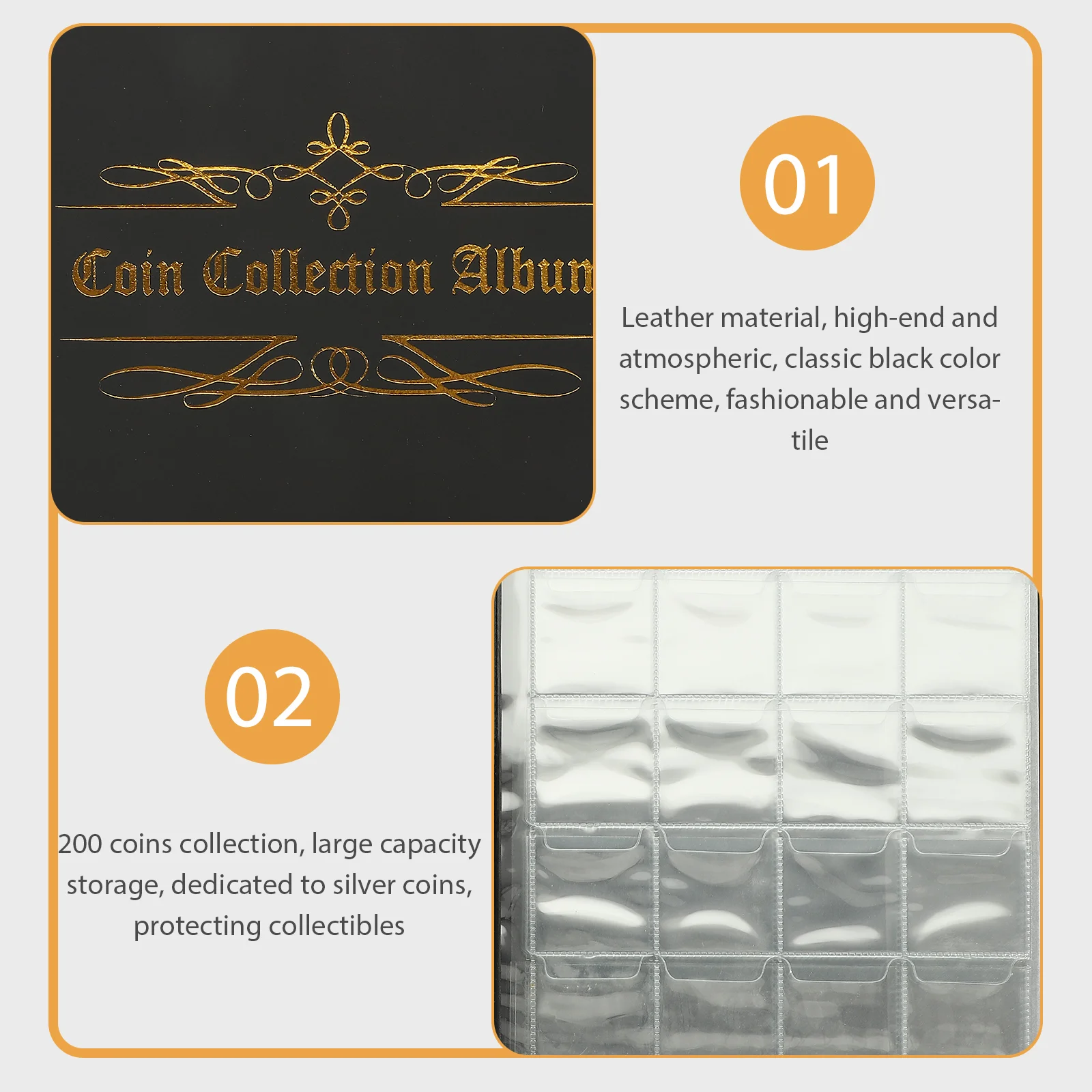 Coin Collection Book In-line (Black) Coins for Albums Picture Books Skin Organizing