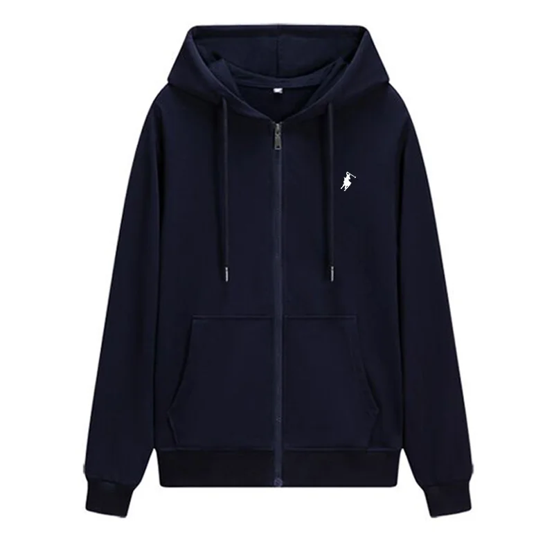 2024 hot selling hooded long sleeved men\'s jacket with drawstring zipper closure solid color casual sportswear clothing