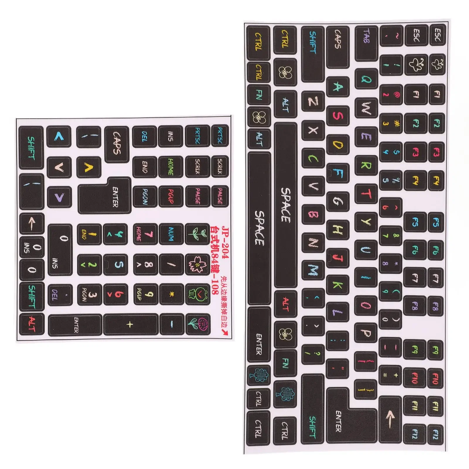 2 Pcs Keyboard Stickers PVC Decorative General Desktop Computer Keycaps Stickers for 84 To 108 Keys Keyboard