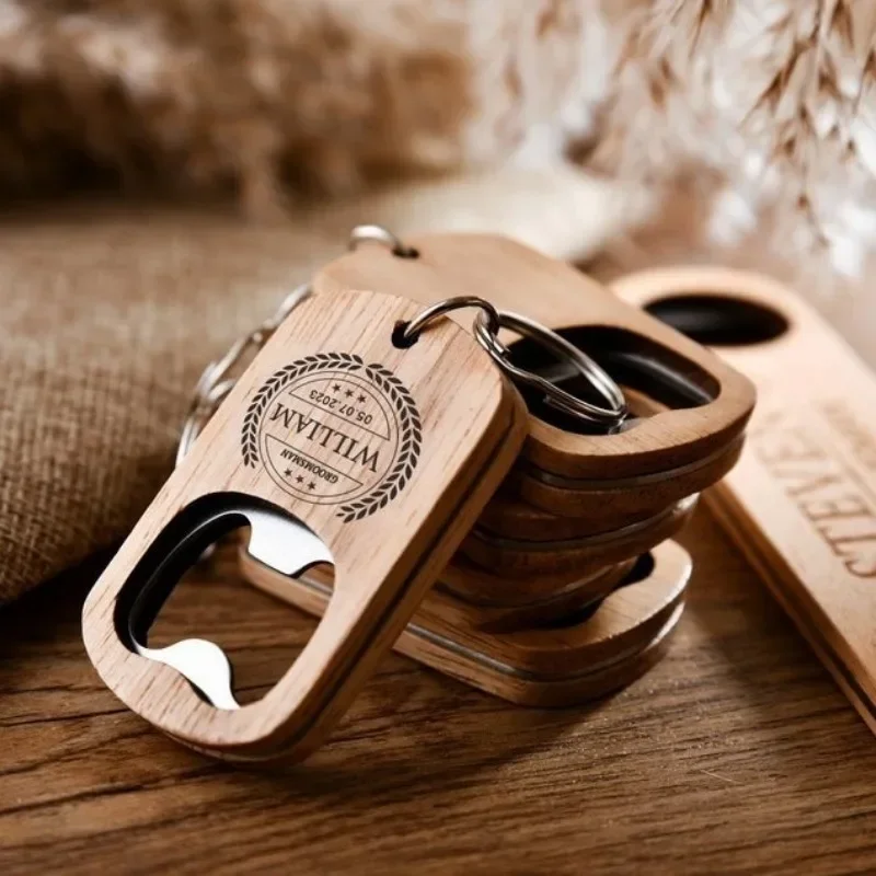 

Vintage Personalize Wood Opener KeyringCustom Name Beer Bottle Tool Wooden Keychain for Wedding Laser Engrave Car Logo Key Chain