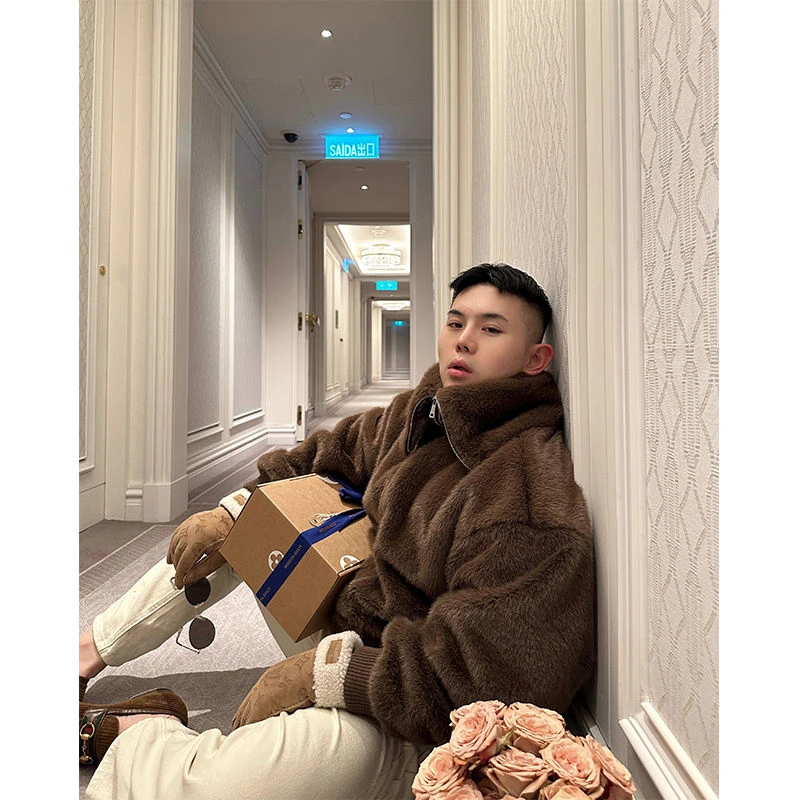 Men\'s Wear Imitation mink Warm Short Fleece Coat Fur Jacket New Fashion 2024 Autumn Winter Trendy Simple Clothing Male Top