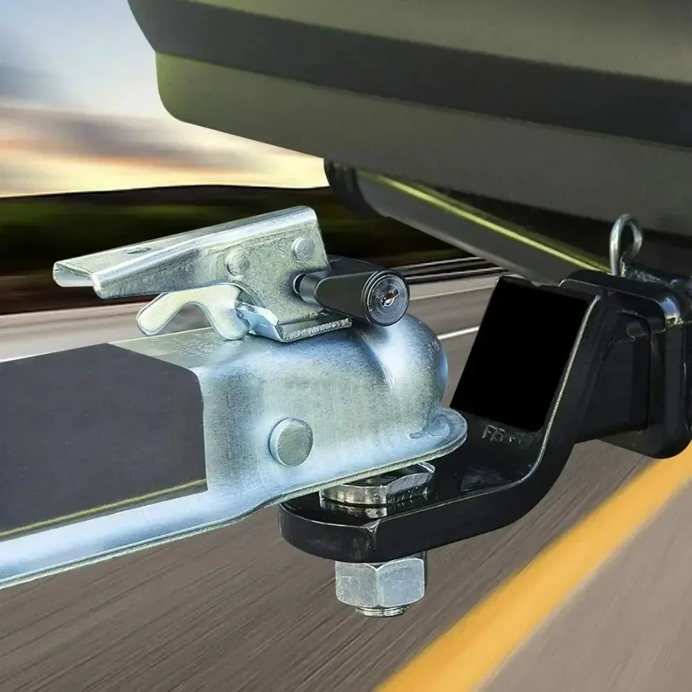 قفل أمان جديد للطرق الوعرة، قفل موصل لسان المقطورة، قفل مضاد للسرقة مقاوم للتآكل لمركبات الترفيهية والشاحنات والمقطورات (أسود).