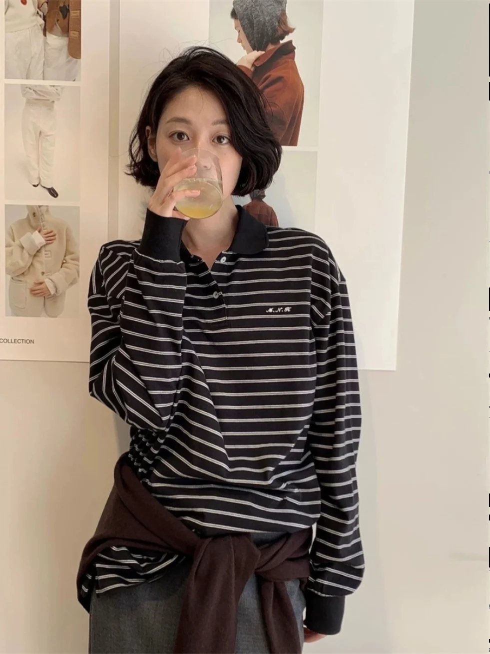 

Loose Fit Long Sve Ne T-irt Women's Base irt Versatile Korean Sle Comfortable Feelings INS Trend Cotton