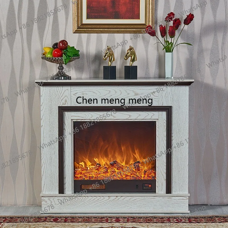 Pastoral European mantel decoration American countryside, white dark wood heating fireplace cabinet