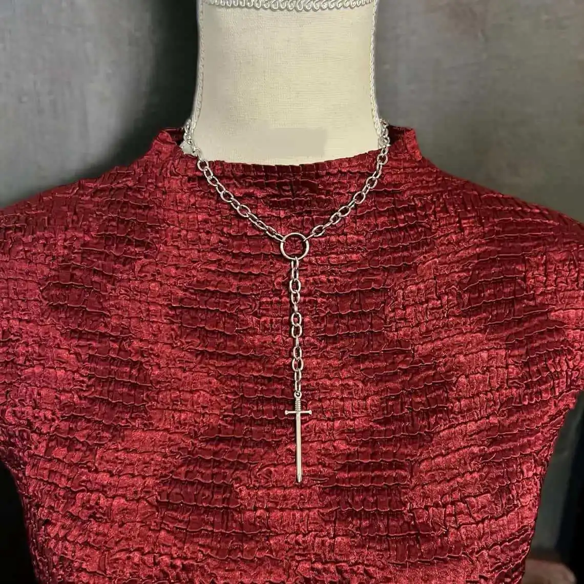 Vintage Sword Necklace,Gothic Jewelry,Punk Accessories,Medieval,O-ring,Design Sense,Rock,Y2k,Hippie,Sword Choker For Women Man view 2