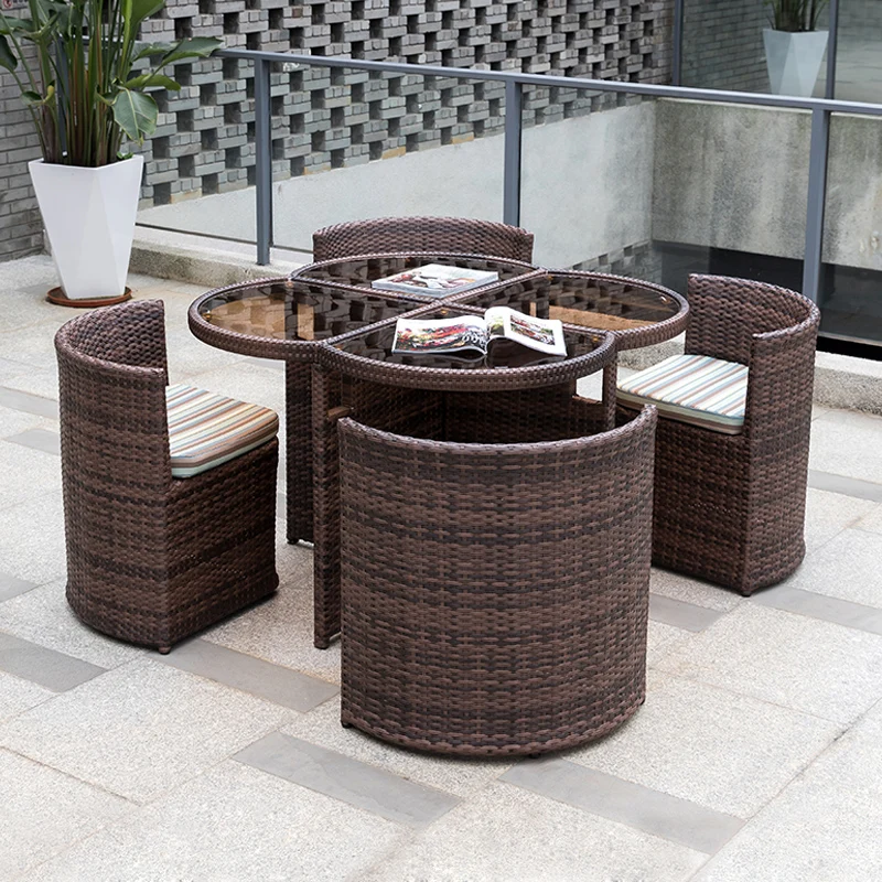 #Outdoor Leisure Table Patio Garden Balcony Waterproof Aluminum Alloy Furniture Patio Villa Made Of Rattan Tables And Chairs