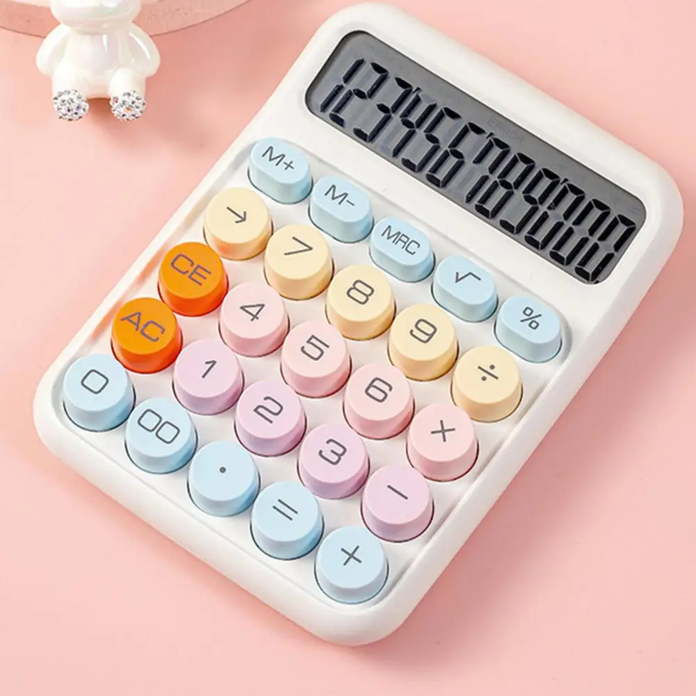 Pocket Calculator Mechanical Pushbutton Calculator with 12-digit Lcd Display Big Easy-press Buttons Compact Portable Design