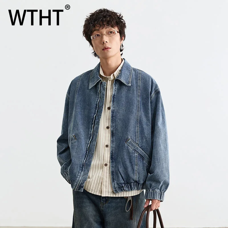 

WTHT Fashion Men‘s Spliced Deconstruct Do Old Denim Coats Vintage Long Sleeves Turn Down Collar Jackets Male 2025 Autumn 2A2332