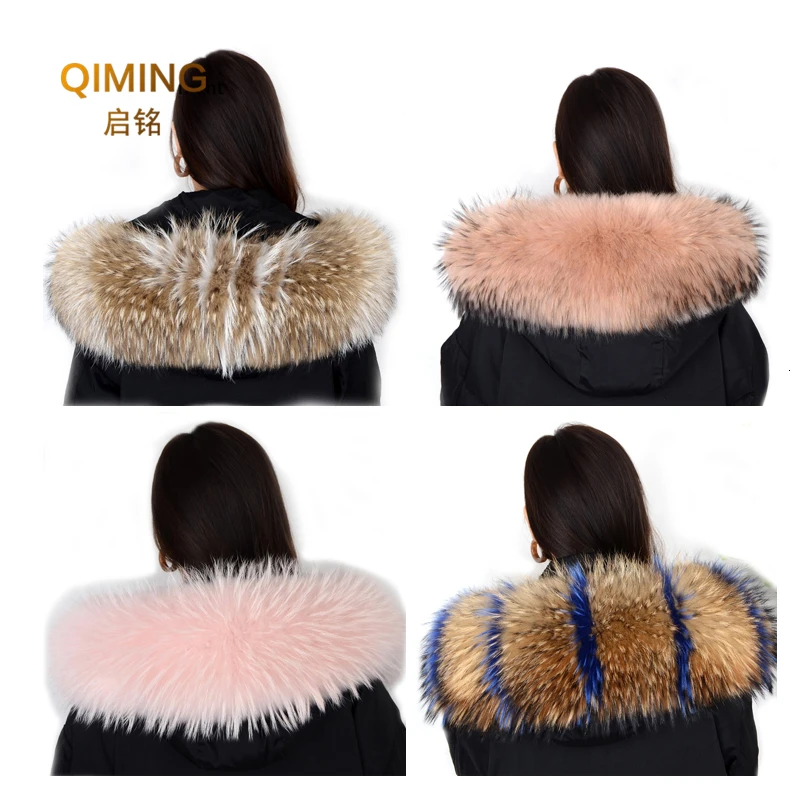 Real Natural Raccoon Fur Collar Winter Women\'s Coat Hooded Solid Collar Fur Removabl Neck Scarves Scarf Women Luxury scarfs