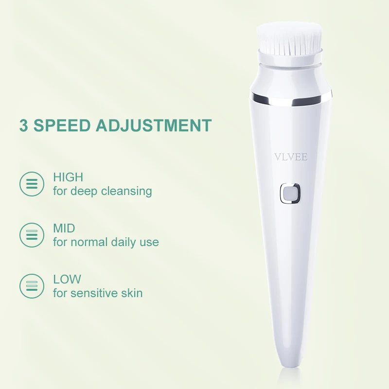 VLVEE 360 ° Rotating Electric Facial Cleaning Brush With 4 Massage Heads Deep Pore Dirt Face Cleaner Beauty Face Washing Brush