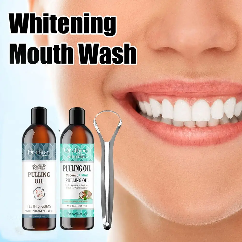 Active Coconut Oil Pulling Mouthwash With Essential Alcohol-free Toothbrush Mouth Scraper Tongue Oral Teeth Oils Mouthwash N4E8