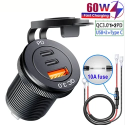 12v built-in usb car usb outlet 3.0 socket type-c Super adapter car Outlet Fast Charging for 12V 24V Truck Motorcycle RV Marine