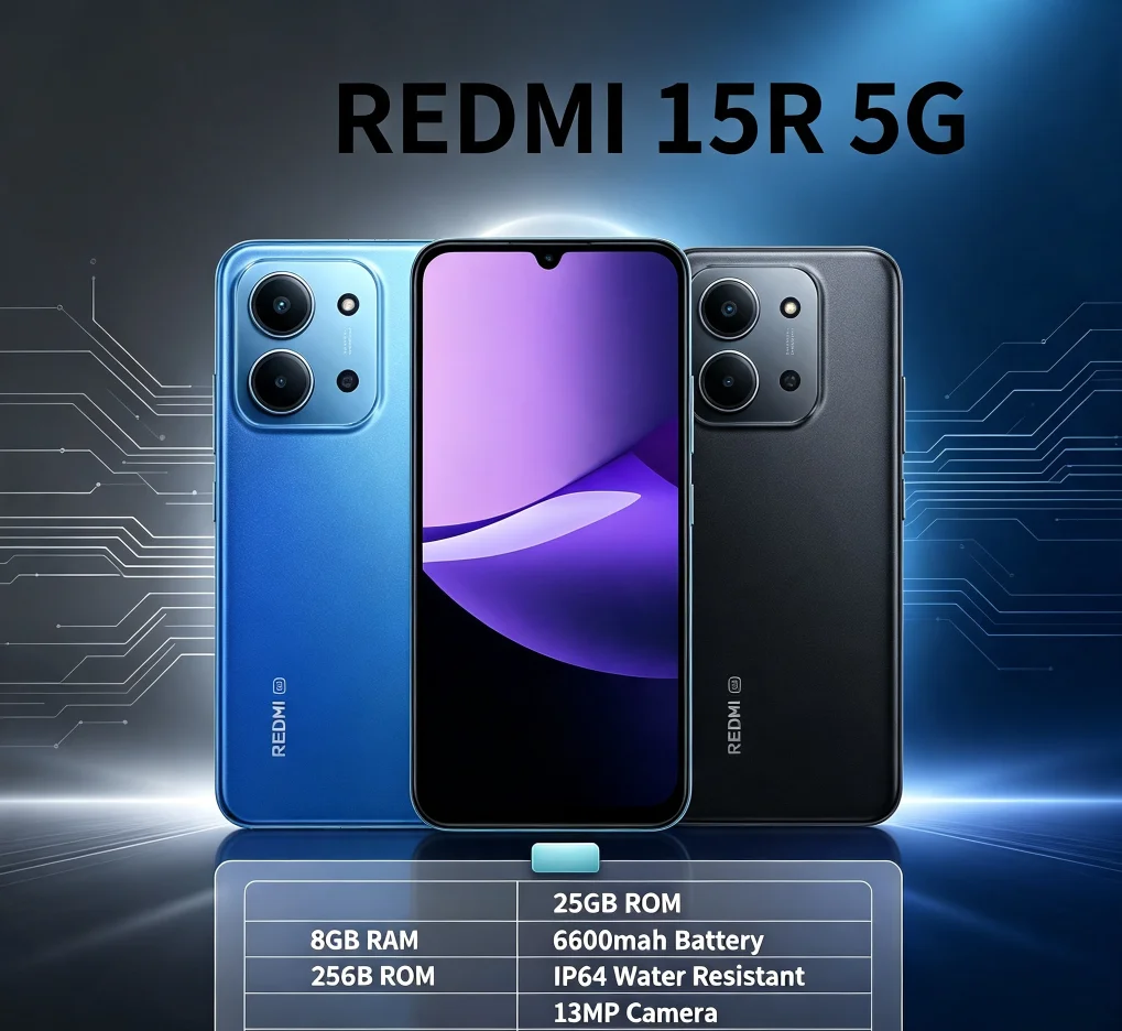 Redmi 15R Unlocked Dual SIM Mobile Phone 8+256GB 6.9' LCD Display Dimensity Processor 13MP Camera 6000mAh Battery Redmi Phone