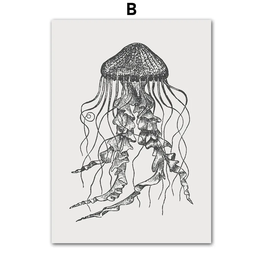 Black Series Marine Biology Art Poster Canvas Printing Trend House Home Furnishings Decoration Aesthetics Canvas Decoration G