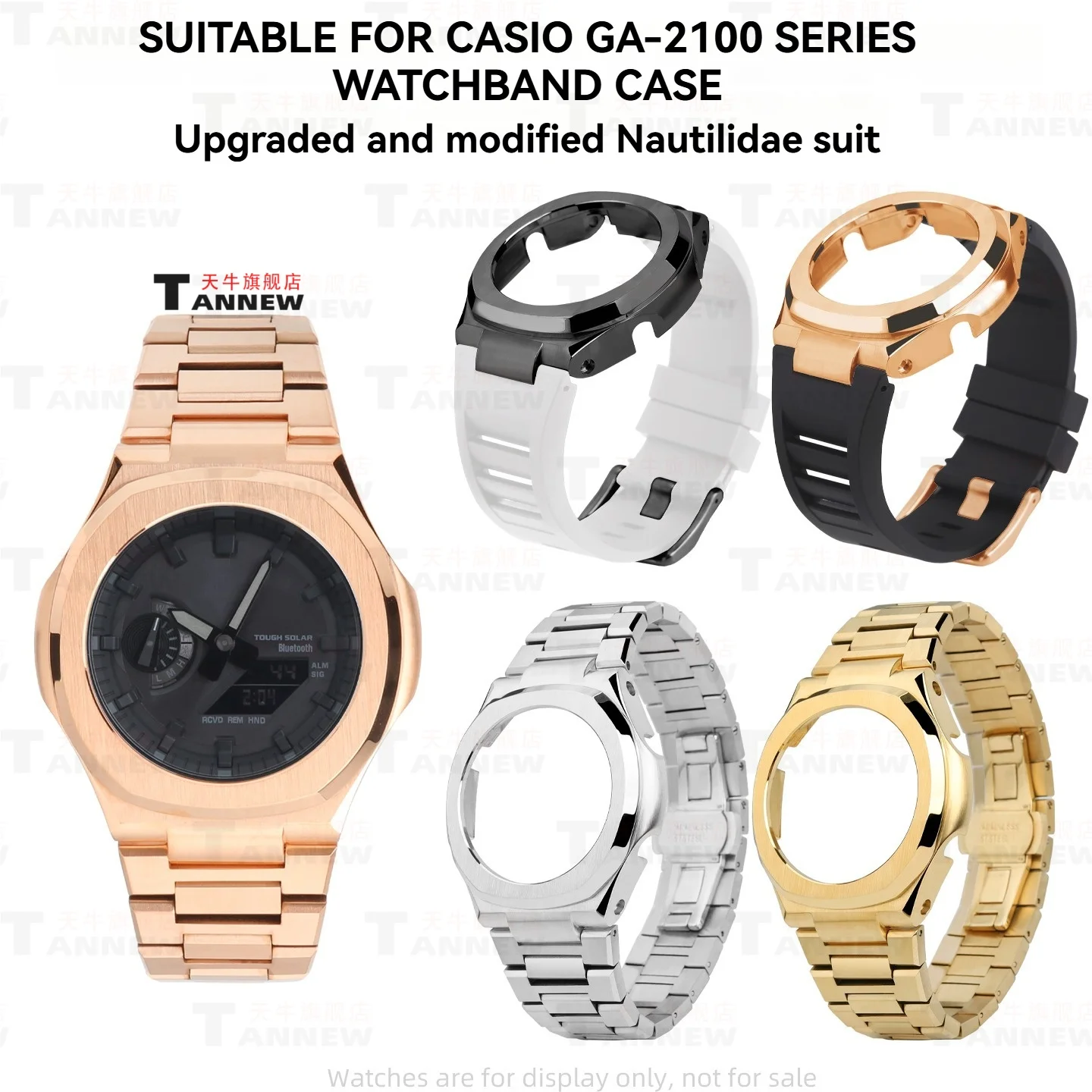 Stainless Steel Nautilus Mod Kit for Casio GA-2100 GA-2110 GA-B2100, Metal Case Integrated Bracelet DIY Replacement Set