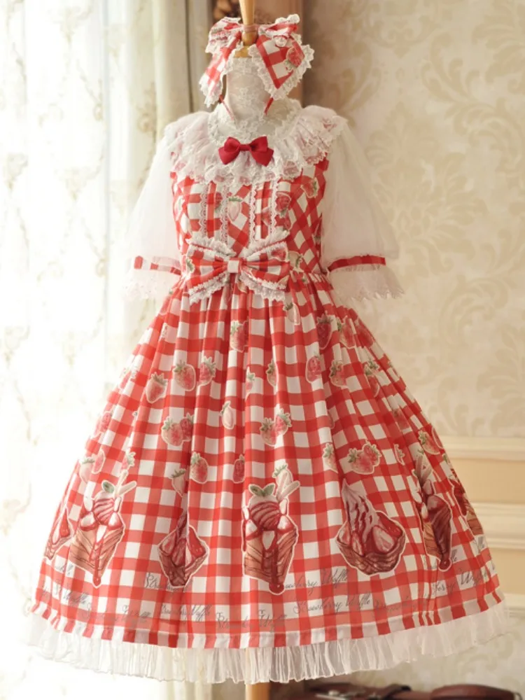 Lolita Strawberry Ice Cream Ruffle Neck Lolita Dress by DearCeline