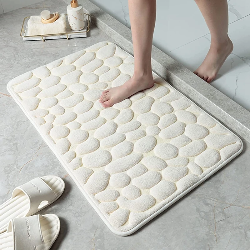 

Cobblestone White Non-Slip Bath Mat Memory Foam Bathroom Rug Soft Absorbent Bathroom Carpet Machine Washable Large Bath Runner