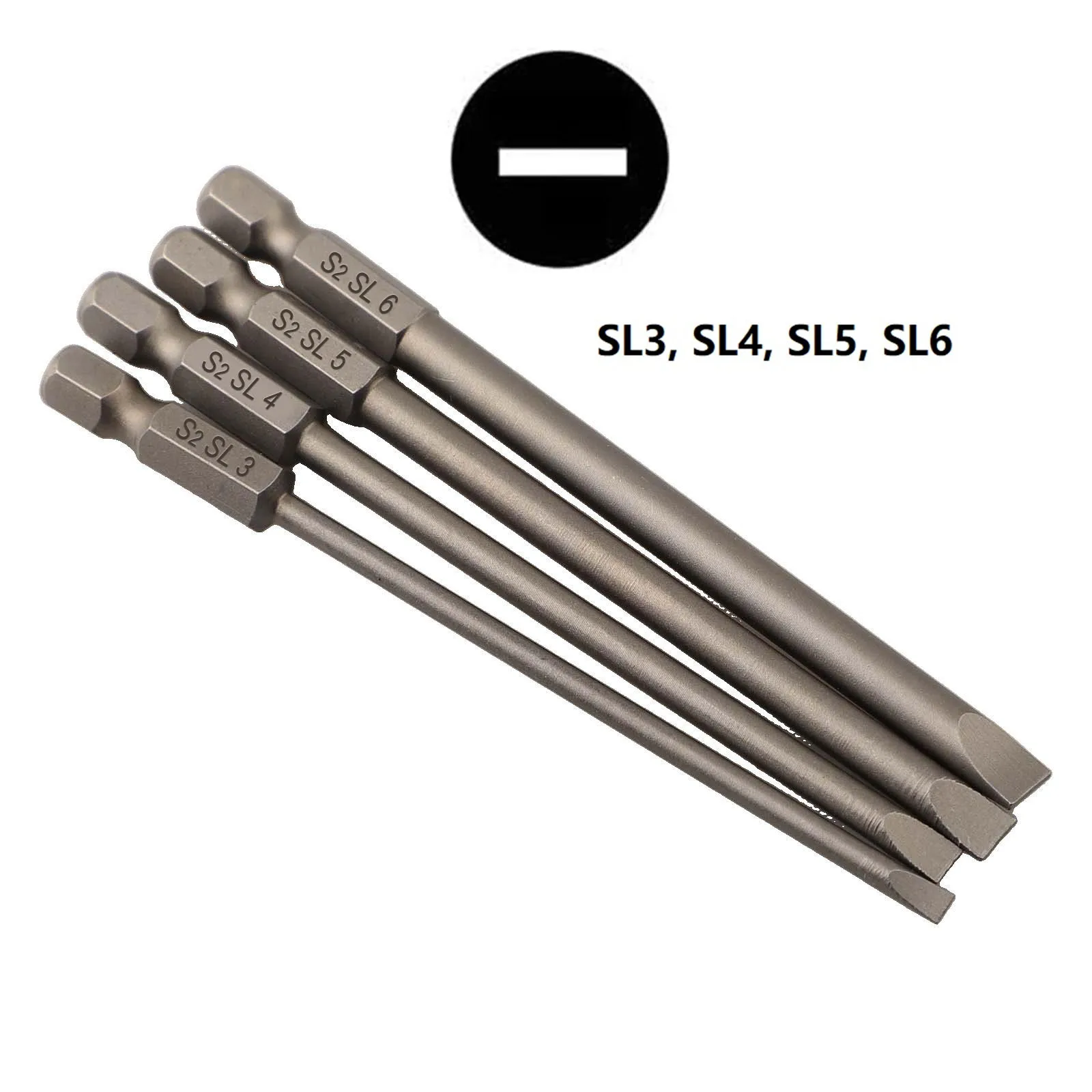 4pcs 100mm Long Screwdriver Bits Set For Torx Hex Head Cross Flat Head Slotted Tip 1/4 Inch Hex Shank Electric Screwdriver Bits