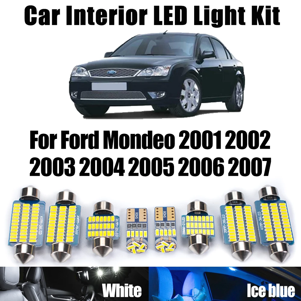 

14 шт. лампа багажника автомобиля Canbus для Ford Mondeo 2001 2002 2003 2004 2005 2006 2007 Canbus светодиодный комплект внутренних купольных ламп для чтения